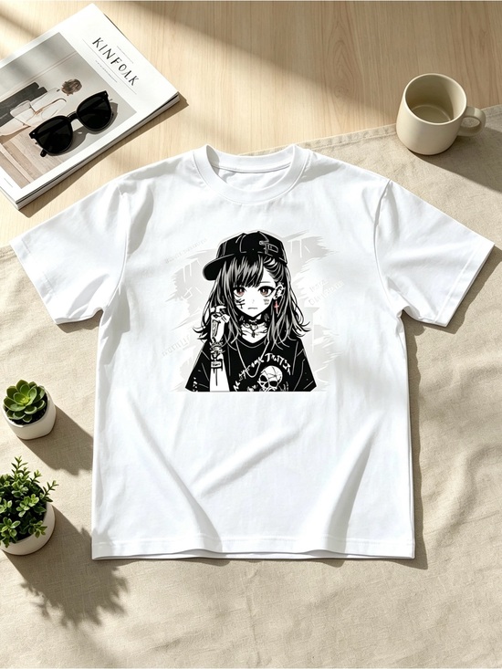 wendelra Other - White Graphic Anime Short Sleeve Tee - Casual Streetwear